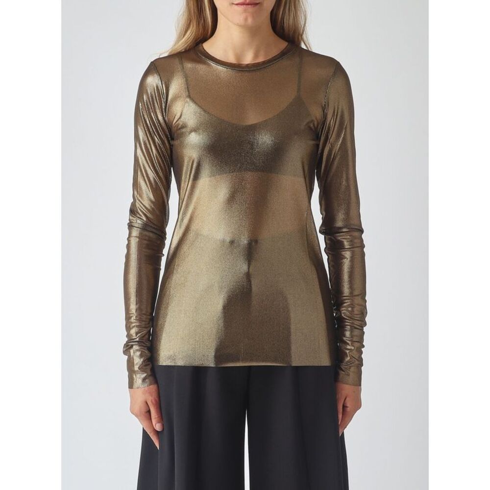 Meimeij Women Slim Fit Long-Sleeved Lame T-Shirt Meimeij With A Crew Neck